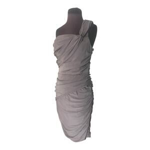 Y2K Silk Stretch Ruched Asymmetric One Shoulder Cocktail Dress 10 Goddess